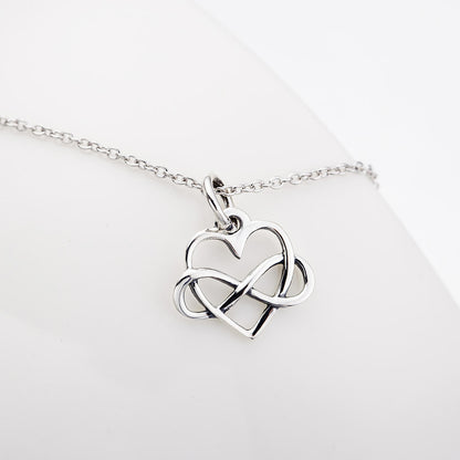 Sterling Silver Infinity Sign and Heart Pendant Necklace Casual and Formal Women