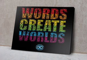 Words Create Worlds Infinity Word Art 18" x 24" Mounted Canvas Print Wall Art Decor